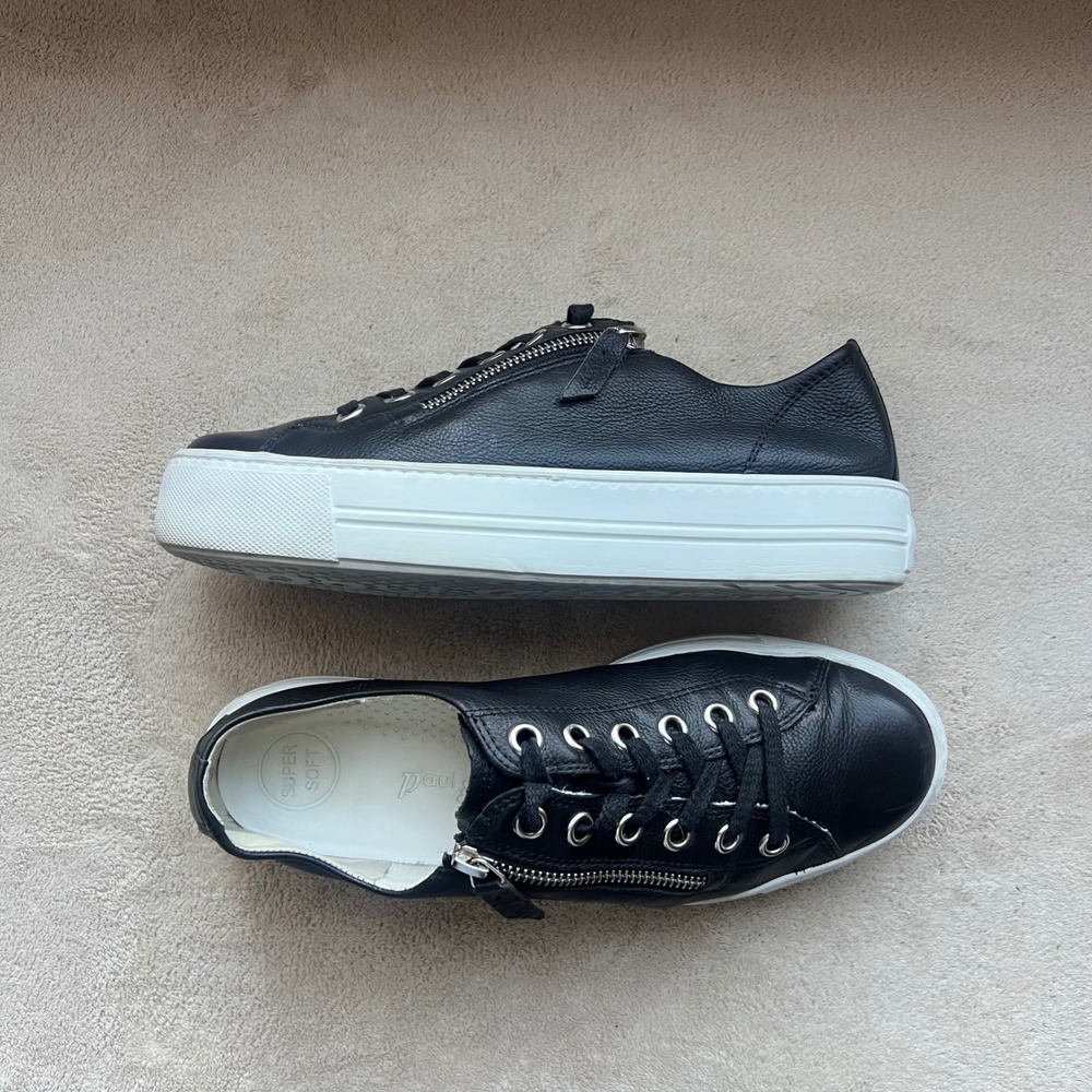 Paul Green Super Soft‎ Women 8.5 UK 6Black Leather Side Zip Platform Sneakers